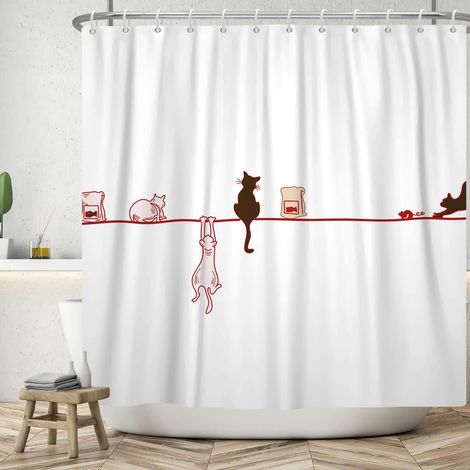 152x183cm Drôle Chat Rideau de Douche Croquis Chat Escalade Squatting Mur Silhouette Mignon Animal Action Lavable Étanche pour Baignoire (1/5)