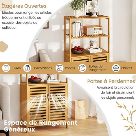 5 Niveaux Étagère en Bambou Bibliothèque de Rangement pour Livres et Déco avec Placard Persienne Salon Bureau (1/5)