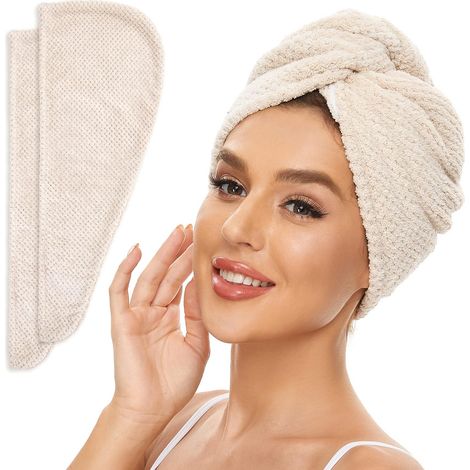 Haarwickel aus Mikrofaser, 2er-Pack, schnelltrocknender Haarturban für nasses Haar, Haarpflege-Accessoire (Beige)