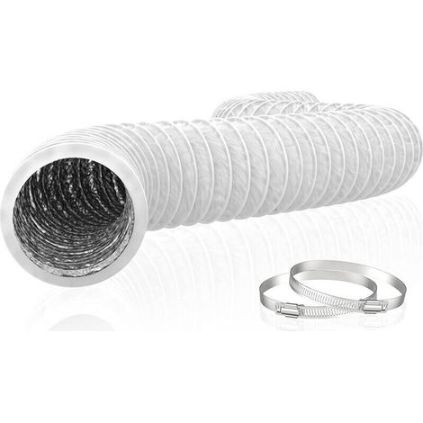 150mm Flexibler Aluminium-PVC-Abzugsschlauch 6m lang – Lüftungsrohr für Abluftventilatoren, Klimaanlagen, Wäschetrockner (ø150mm, 6m, Weiß)