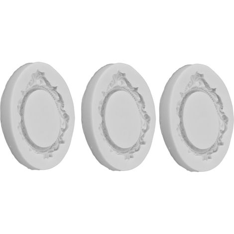 Lot de 3 moules à gâteaux en silicone style européen vintage dentelle, cadre photo, moule à fondant gris