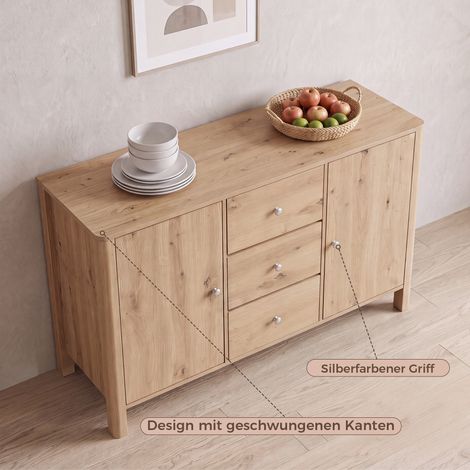 Buffet à 3 tiroirs et 2 portes, commode, meuble indépendant, idéal pour la salle à manger, le salon et la chambre. 120 × 40 × 80 cm (1/5)