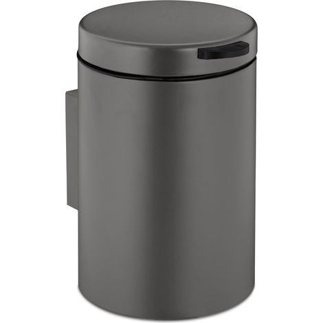 Relaxdays Cestino da Bagno da Muro, 3 L, Chiusura Automatica, Secchio Interno Estraibile, Bidone in Acciaio Inox, Grigio (1/5)