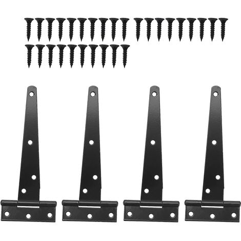 Charnières de porte robustes de 6 pouces, charnières en T pour abri de jardin et portail en bois (noires) (1/4)