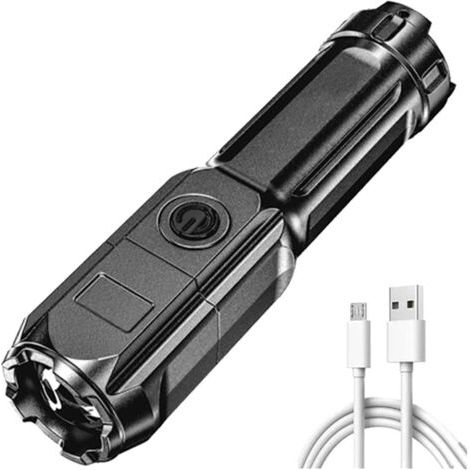 Lampe de poche, lampe de poche LED puissante, lampe de poche LED puissante, lampe de poche zoom rechargeable, haute luminosité (1 pièce) (1/5)