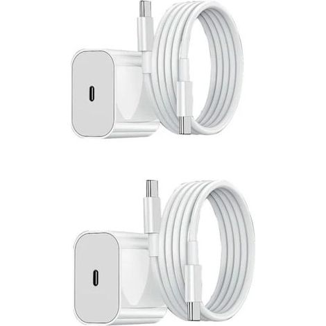 20-W-Schnellladegerät, USB-C-Adapter + 2-m-Kabel, Weiß, 2er-Pack (1/5)
