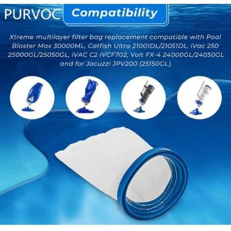 Sac Filtrant Multicouche - Pour Aspirateur Piscine Pool Blaster Max Catfish Ultra iVac 250 iVAC C2 Volt FX-4 Jacuzzi JPV200 - Référence P30X022XF PBW022XF - Lot De 1 (1/4)
