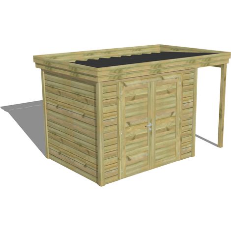 ABRI DE JARDIN bois Pin autoclave 27mm - 3,64x2,14m / 7,8m2 - Bac acier - Abri Français (1/5)
