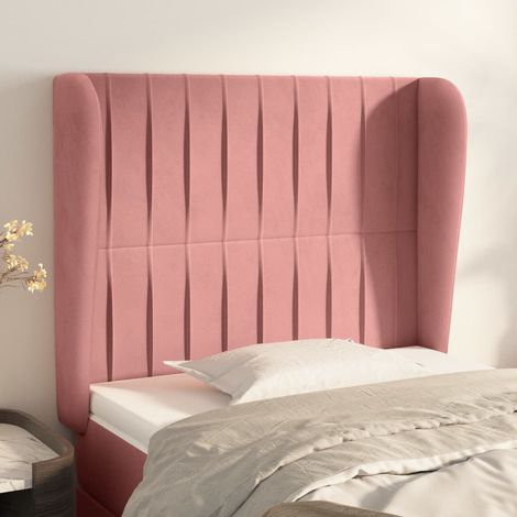 Tête de lit avec oreilles pour lit simple, Tableau décoratif de chevet élégante Rose 103x23x118/128 cm Velours SDG98433 (1/5)