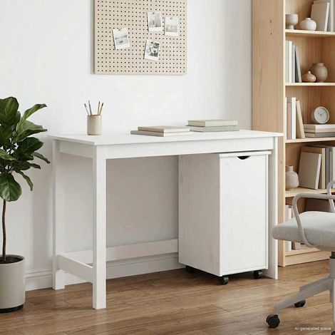 vidaXL Ensemble bureau et armoire 2 pc Blanc Bois de pin massif (1/5)