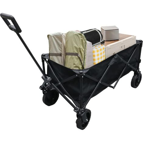 Carro de camping plegable y resistente con ruedas todoterreno y asa ajustable, ideal para picnics al aire libre, fiestas en el jardín, compras y barbacoas - Negro (1/5)