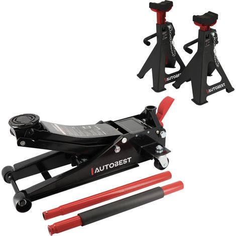 Pack BEST LEVAGE SURBAISSÉ Cric pro hydraulique roulant surbaisse 2 t double pompe et chandelles voiture à crémaillère