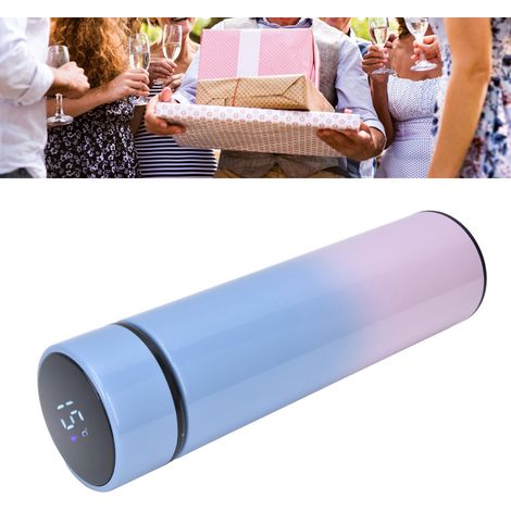 Gobelet isotherme intelligent avec affichage de la température, indicateur tactile LED, tasse en acier inoxydable à double paroi sous vide et corps droit, bleue en haut et rose en bas. (1/5)