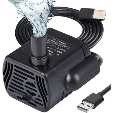 Pompe immergée miniature silencieuse 3W 200L/H USB, pour aquarium, bassin, fontaine et réservoir à poissons, débit réglable, ultra silencieuse (1/5)