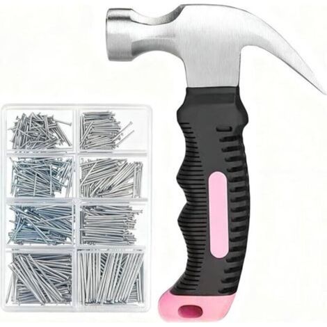Assortment of 560 small nails for hanging pictures and small hammer 325 g, mini hammer with assorted nail hardware (1/5)