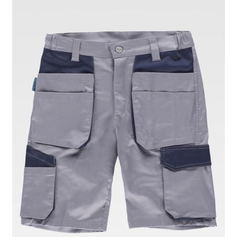 Bermuda combinada de tejido elástico. Dos bolsos de carga en los costados con bolsos superpuestos WF2617 L Gris+Marino (1/2)