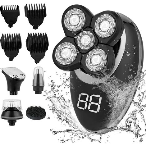Rasoir Électrique - Rasoir Rotatif Homme IPX7 - Utilisation Sèche Ou Humide - Écran LED - Tondeuse Barbe 4D - 4 Accessoires - 1 Pièce (1/5)