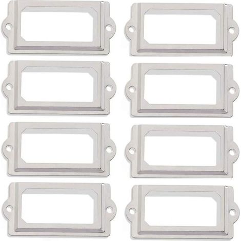Set mit 50 Vintage-Etikettenhaltern aus weißem Nickelmetall (60 x 17 mm) für Bibliotheksschubladen