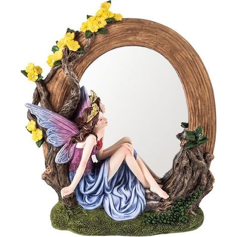 Miroir de Bureau avec fée Rose Assise en résine Peinte à la Main 21 x 6 x 25 cm (1/2)