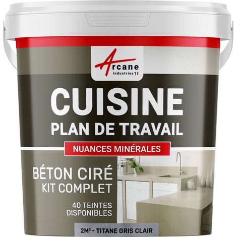 Arcane Industries – Kit complet béton ciré 2 m² – Finition ultra résistante – Application facile pour cuisine et zones humides – Couleur titane gris clair
