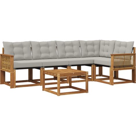 Outdoor Sofa Set with Cushion 6 pcs Natural and Light Grey vidaXL