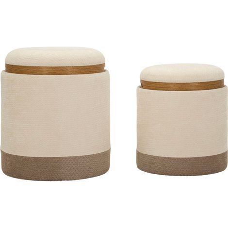 Pouf in tessuto crema, Ø40x47-34x40 cm – C/contenitore&vassoio Ankara (1/5)