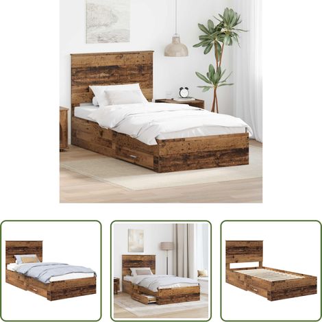 vidaXL Cadre de lit Bois ancien 100 x 200 cm Bois d'ingénierie (1/5)