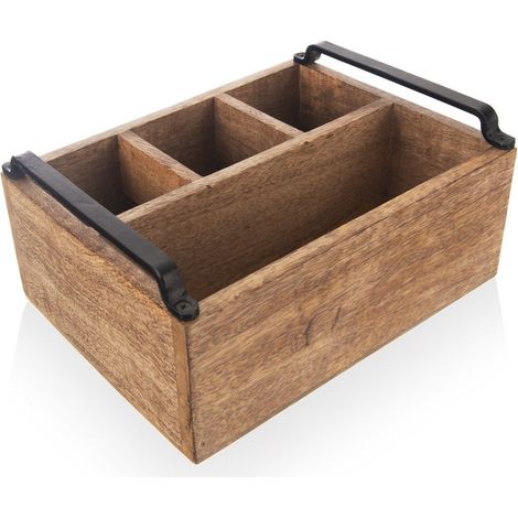 Scatola in legno con 4 scomparti in robusto legno di mango per riporre oggetti