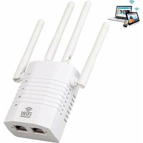 Répéteur WiFi 1200 Mbps,Amplificateur WiFi Puissant,Epéteur WiFi Dual Band 5GHz et 2.4GHz,Repeteur WiFi Puissant Compatible Repeteur/AP/Routeur Mode avec 4 5dBi Antenne, Compatible Tous Les Routeurs
