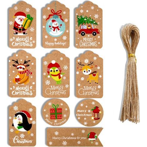 Étiquettes en papier Kraft de noël, bricolage, merci, artisanat multi-styles, étiquette suspendue avec corde, fournitures d'emballage cadeau, 50 pièces (1/5)