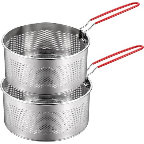 Ensemble de 2 passoires à pâtes (18+20CM), passoire à nouilles en acier inoxydable avec poignée amovible, panier à pâtes en métal, panier à friture (1/5)