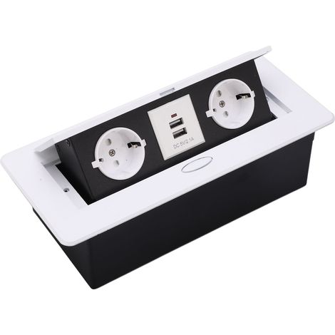Prise encastrable avec double ports USB, socle mural métallique, prise de courant de bureau, fiche UE 250V, connecteur électrique 2 en 1. (1/5)