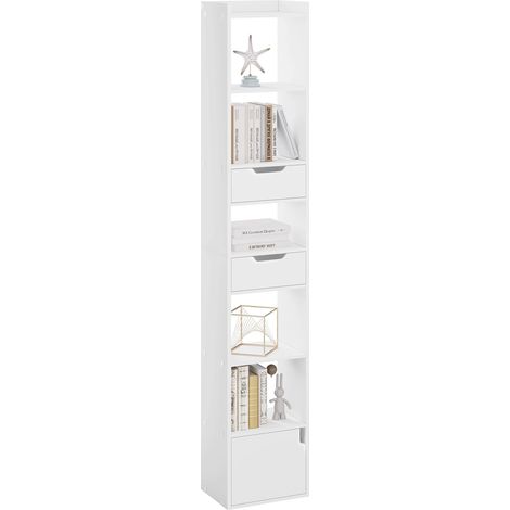 WOLTU Libreria, Mobile portalibri alta a 6 Ripiani Aperti e 1 Scomparto con Anta,, Scaffale da ufficio o cameretta, Bianco (1/5)