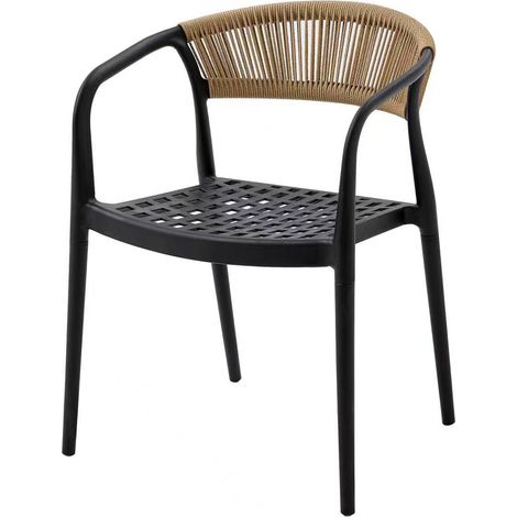 Gartenstuhl Solaro UV-beständiges PP & handgeflochtene Seil-Rückenlehne Schwarz 1 Stuhl (1/4)