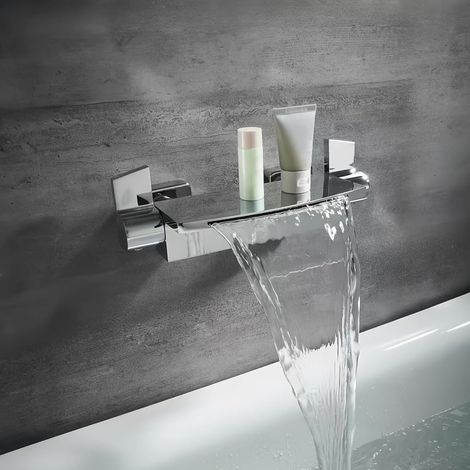 Brass waterfall wall-mounted bathtub faucet, hot and cold mixer tap, luxury bathroom (1/4)