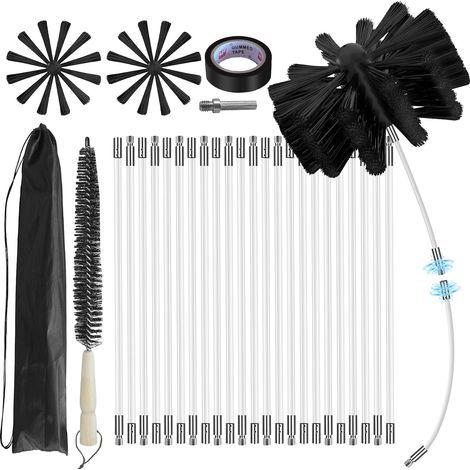 9,1 Meter langes Schornsteinreinigungsset – 20 cm Bürstenkopf – Rotierendes Reinigungssystem – Mit 23 flexiblen Nylonstäben – Geeignet für Schornsteine, Kamine, Abzüge und Dunstabzugshauben (1/5)