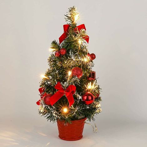 Mini sapin de Noël de 40 cm avec 30 lumières LED, éclairage de table de bureau, éclairage à piles, petit sapin de Noël LED pour la maison, le bureau, la décoration de fête de Noël (rouge)