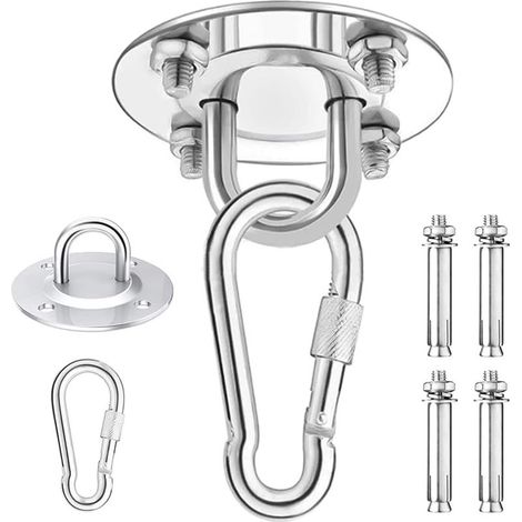 Lourds Crochet De Plafond,450KG Capacité Acier Inoxydable Hamac à Suspendre kit 180°Rotation pour Béton Bois Ensembles,Chaise accrochante,Lampe accrochante,Hamac,Yoga,avec Vis de Fixatio (1 Pc