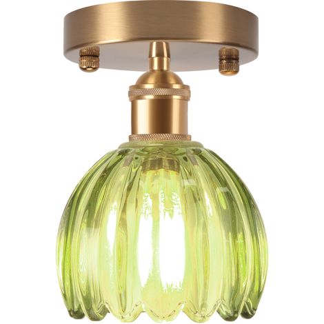 Lampe De Plafond En Cristal Plafonnier En Verre Plafonnier Rétro Lustre Moderne E27 Pour Couloir Cuisine Balcon Salle À Manger Vert