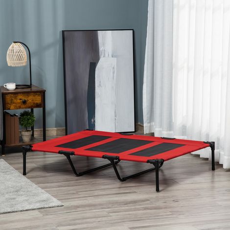 Panier pliable pour chien, panier d'extérieur surélevé, 122 cm x 92 cm x 23 cm, rouge et noir