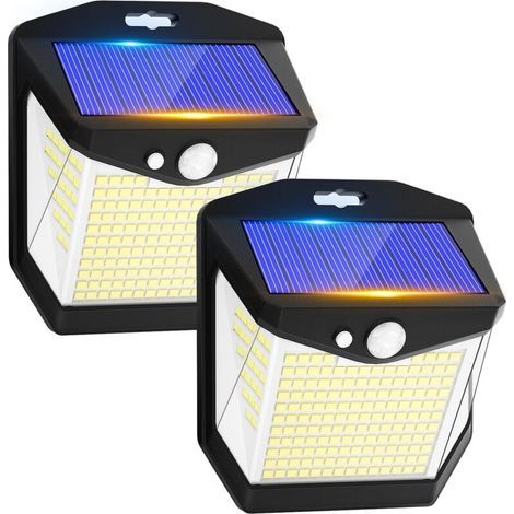 Lampe Solaire Exterieur d'extérieur à 248 LED, avec détecteur de mouvement, 3 modes d'éclairage à 270°, étanche IP65, lot de 2 (1/5)