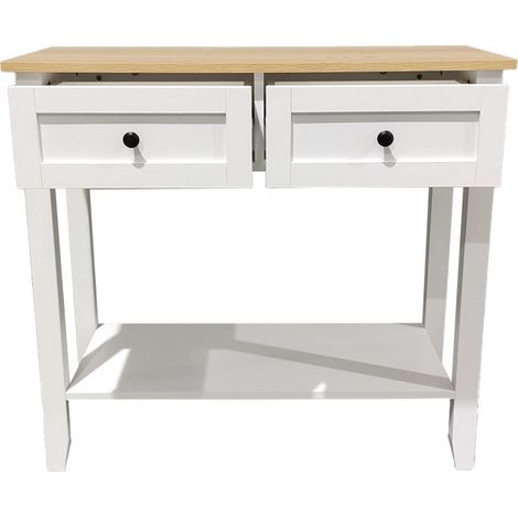 Mobile scrivania in legno bianco con cassetti e piano superiore color legno