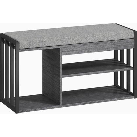 CHICFURN banco zapatero 86 x 30 x 45,5 cm gris, asiento acolchado, ahorro de espacio (1/5)