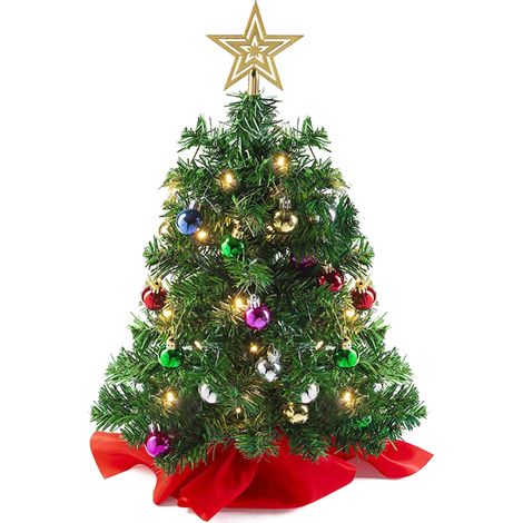 Sapin de Noël décoratif de luxe de 55 cm dans un pot en plastique avec une base en tissu non tissé rouge et une guirlande lumineuse à piles de 40 L (veuillez envoyer une photo pour confirmer le style) (1/2)
