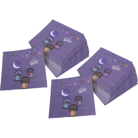 40Sheets Napkins Tissue Handkerchief Paper Ramadan Pattern 4 Layers High Absorbent for Party DinnerPurple (1/5)