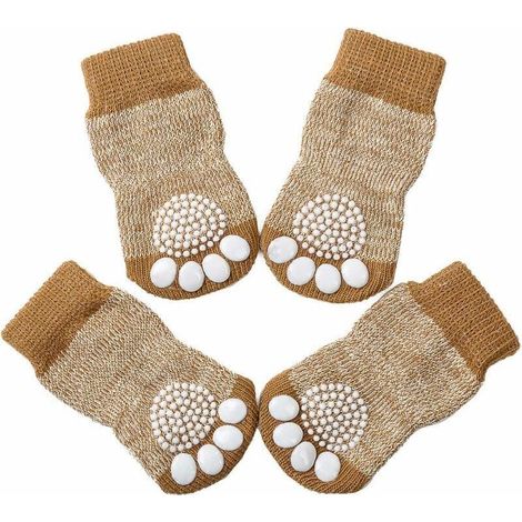 Stück rutschfeste Hunde- und Katzensocken mit Traktionskontrolle für den Innenbereich, Hunde- und Katzensocken mit Gummiverstärkung (braun, passend für Pfoten von 3,5 bis 4 cm) (1/5)