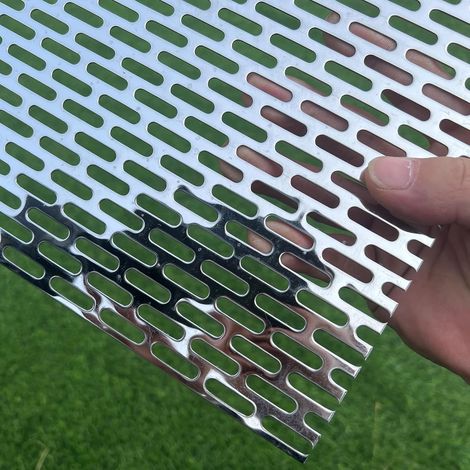 Plaque perforée 600 mm x 300 mm, maille métallique déployée de 1,1 mm d'épaisseur, perforations oblongues de 5 x 20 mm environ, en acier inoxydable 304, plaque de protection, plaque décorative (1/5)