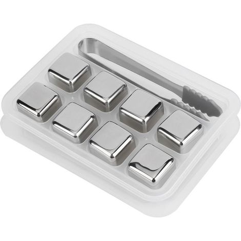 Pierres à Whisky en Acier Inoxydable 304, Cubes de Glace Réutilisables avec Boîte et Pince (8 Pièces) - Accessoires de Bar et Fête (1/5)