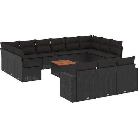 Maison Exclusive - Salon de jardin avec coussins 14 pcs noir résine tressée (1/5)