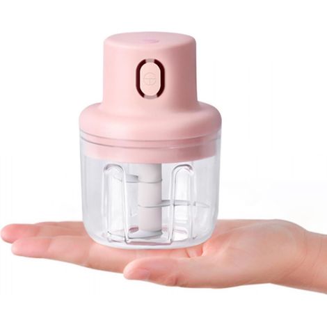 HG03176-PNK, Tritatutto elettrico portatile senza fili, 250 ml, rosa, lama in acciaio inossidabile, motore da 45 W, contenitore per alimenti, ricarica wireless, capacità 250 ml (1/4)